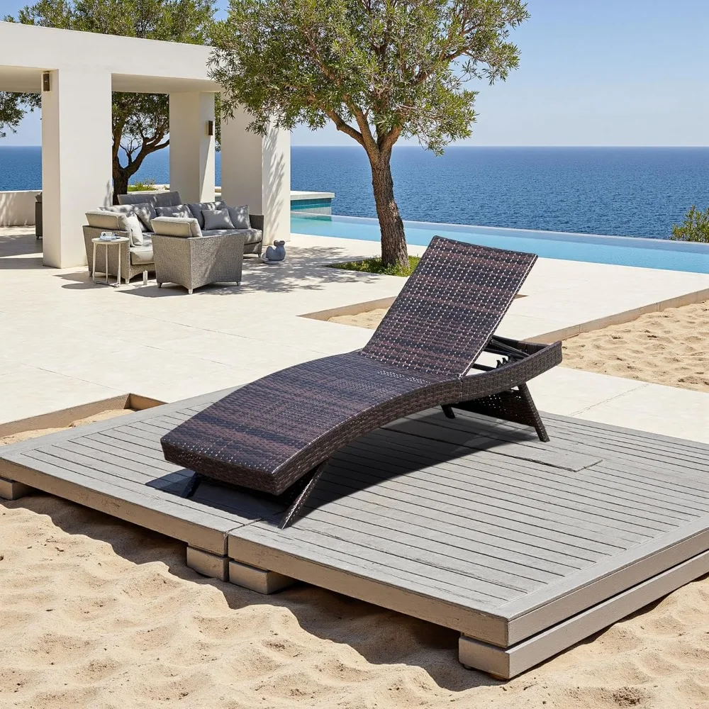 

"74-Inch Folding Patio Chaise Lounge Set with 1 Chair, PE Rattan Wicker Foldable Reclining Backrest, Outdoor Pool Side Recliner"