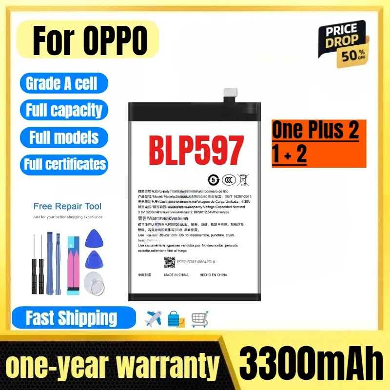 BLP597 for OPPO One Plus 2/1 + 2 Mobile Phone Battery High Quality High Capacity  Replacement Bateria Grade A Cell with Tools