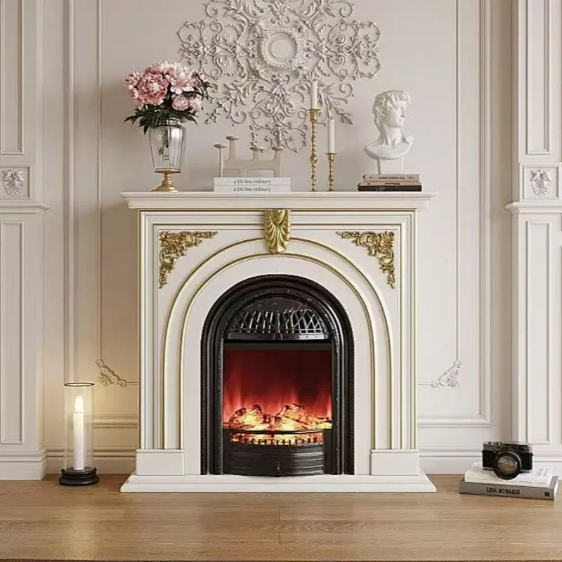 New French gold-painted fireplace cabinet, living room flame simulation fire entrance cabinet, American shelf entrance entrance