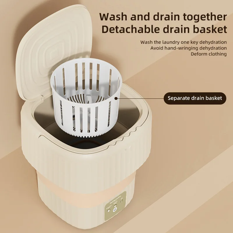 غسالة صغيرة محمولة قابلة للطي سعة 9 لتر مع مجفف دوار للجوارب سراويل داخلية وغسالة منزلية صغيرة