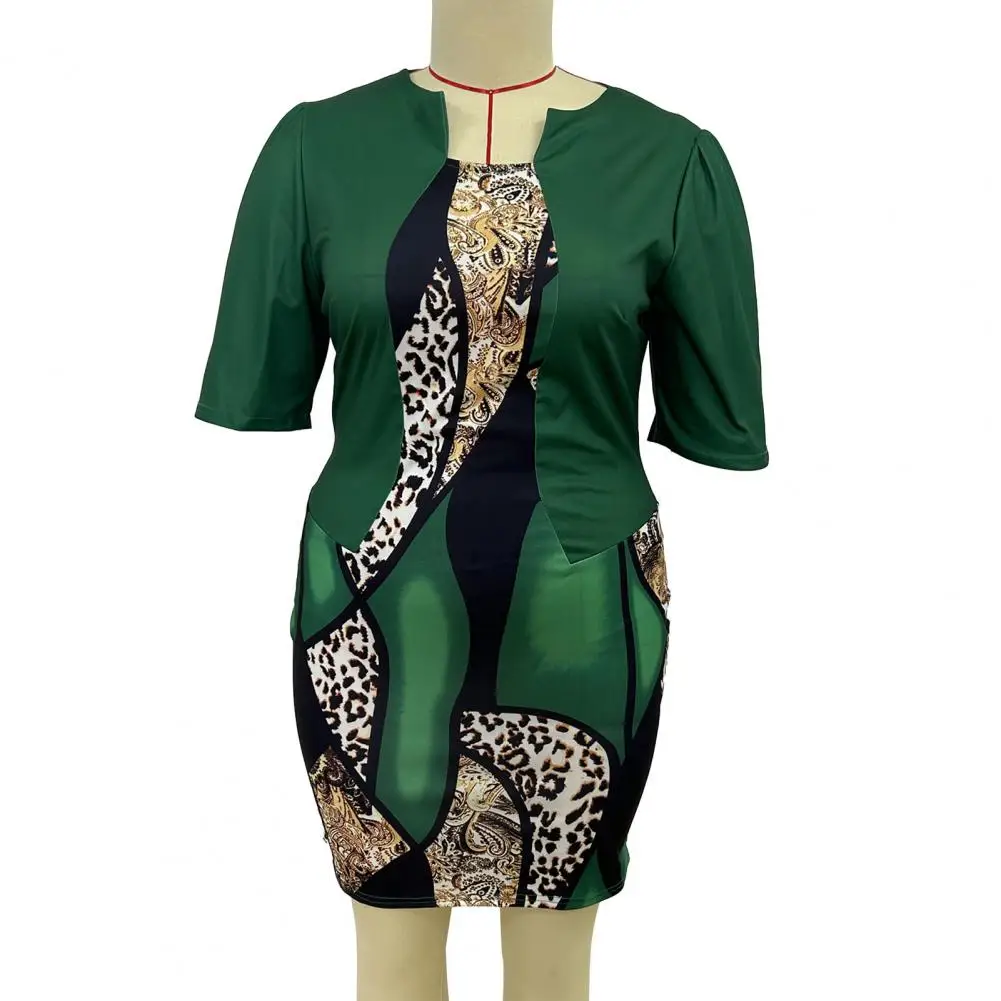 

Elegant Women Dress Printed Formal Sheath Dress with Slim Fit Coat Combo for Women Office Mini Dress with Color Matching Design