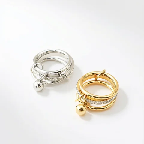 JOVO LOVE Balls Charm 3 Layered Stacking Ring Stainless Steel for Women Crystal Gold Color Multi Ring Mixed Metals Stack Finger