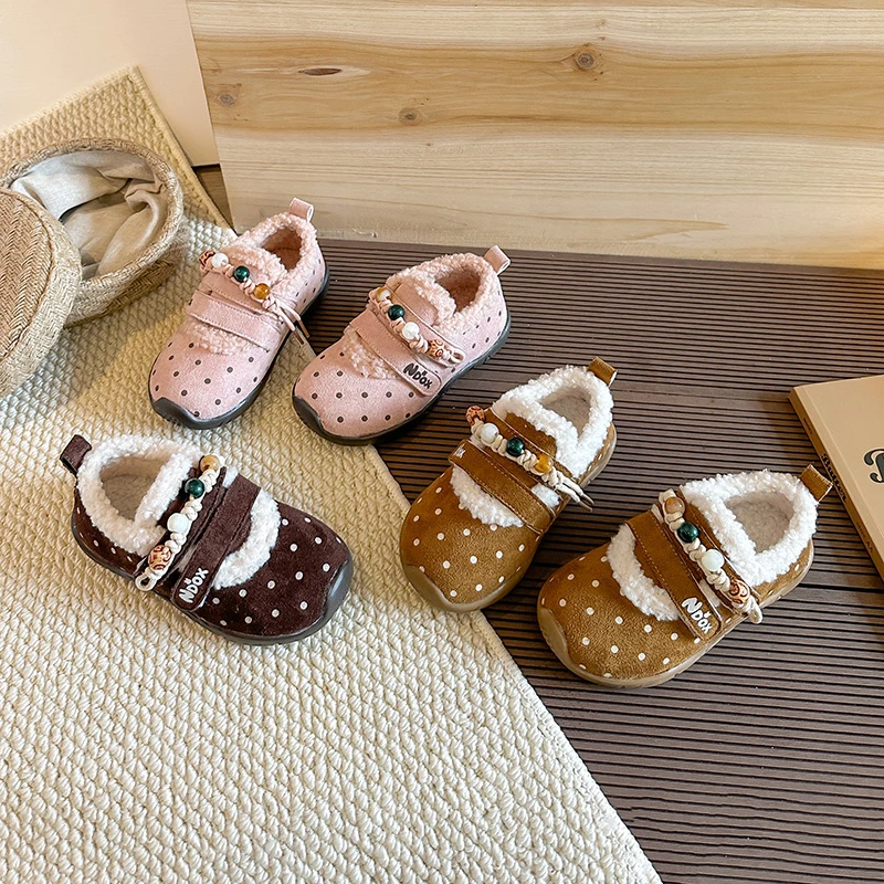 

2025 Winter New Children Casual Shoe for Girls Fashion Korean Style Soft Bottom Anti-slippery Versatile Princess Cotton Sneakers