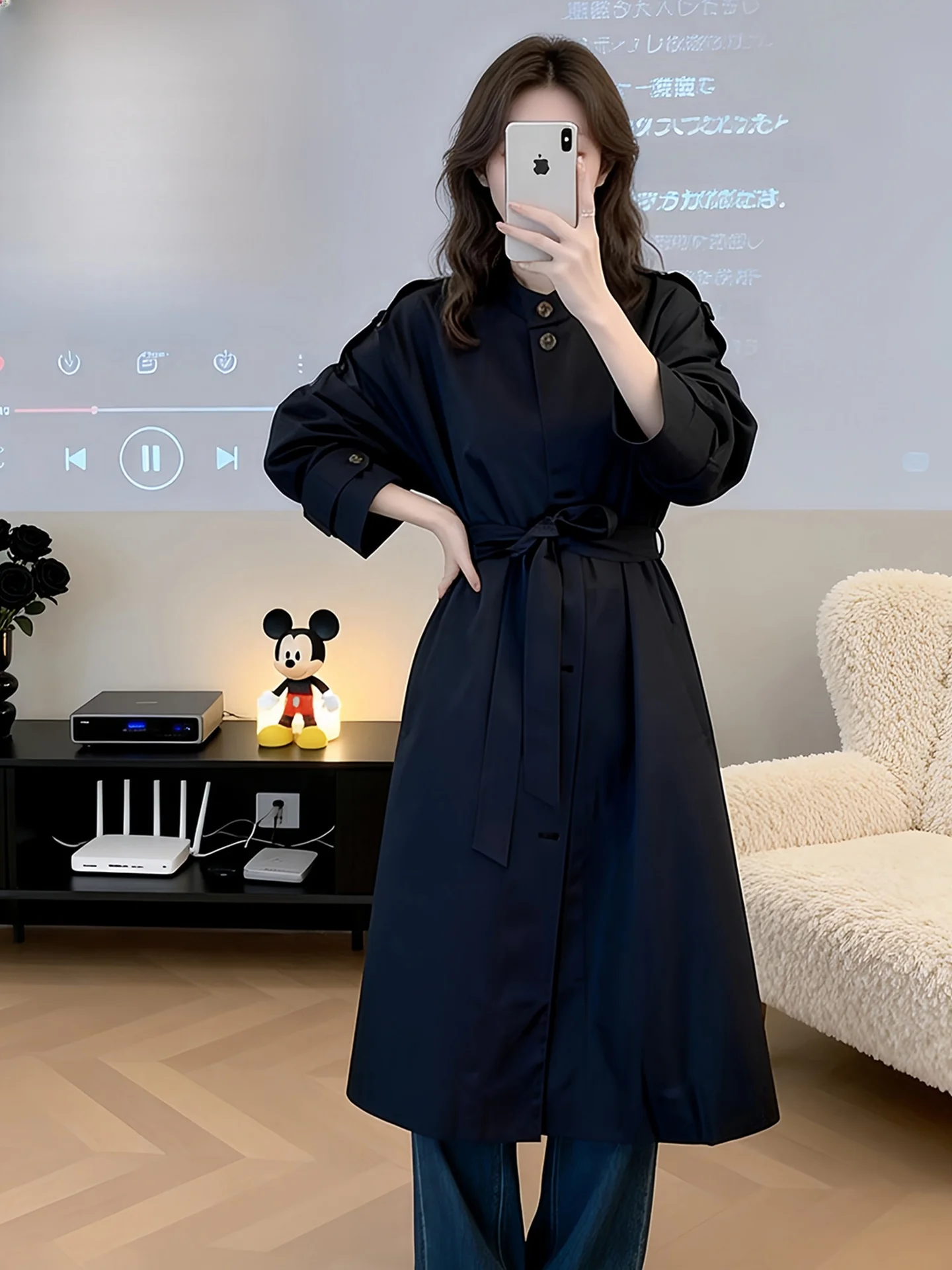 

Корейский стиль: Женское пальто средней длины с воротником-стойкой, приталенное, весна-осень, новая модная коллекция, маленький размер, повседневное, элегантное.