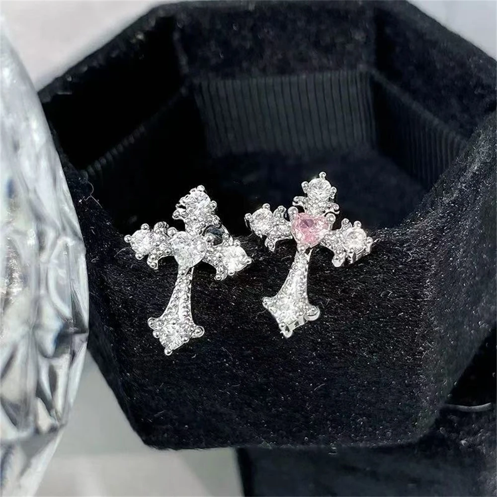 1pcs Bling Zircon Silver Color 316L Stainless Steel Big Cross Ear Bone Nail Cartilage Piercing Earring for Women Accessories