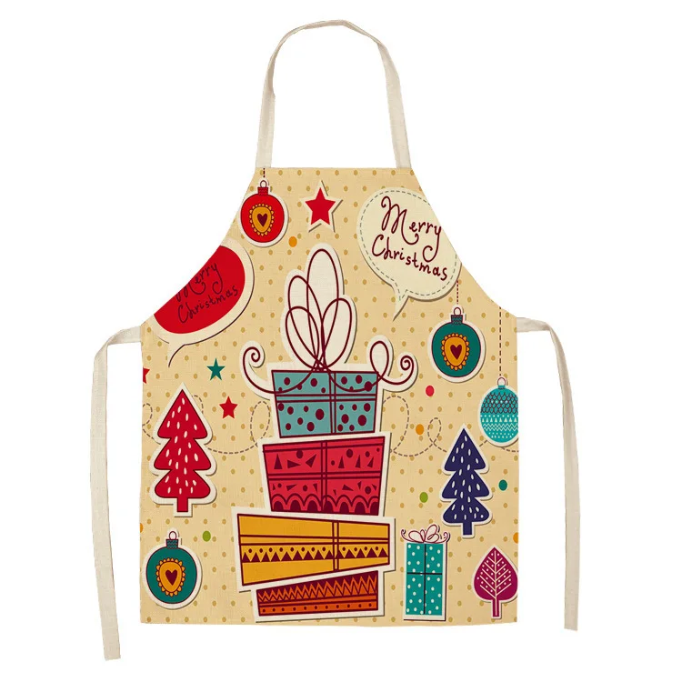 Christmas decoration apron anti-oil and anti-fouling cotton  linen  kitchen restaurant cooking baking barbecue bib