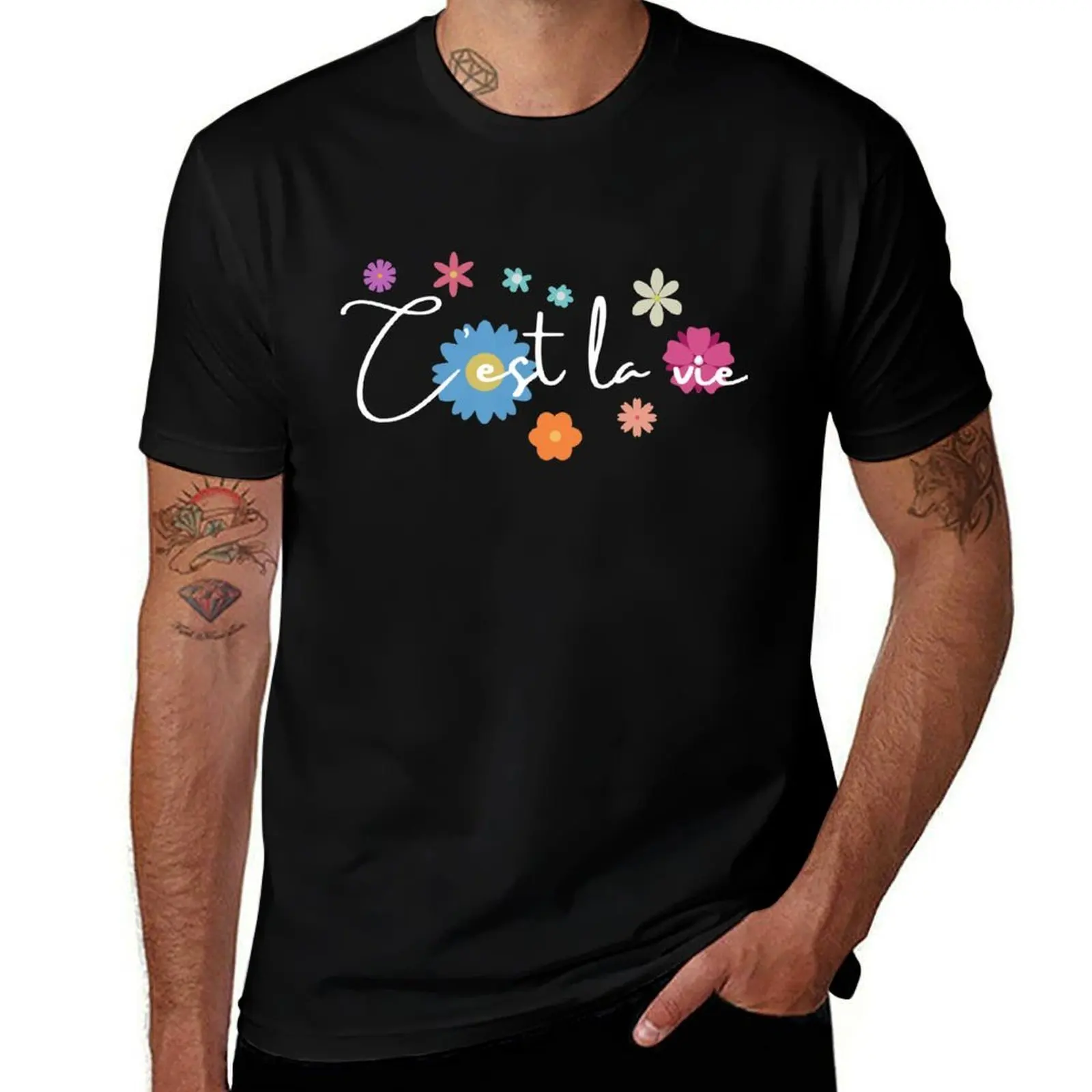 Cest la vie floral design. T-Shirt Work Basic Short Sleeve Top T-Shirt