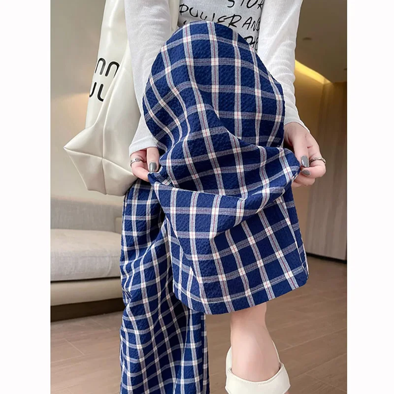 Neue Dame Plaid Baggy Hohe Taille Hosen Mädchen Hohe Taille Beiläufige Lange Hosen Heißer Verkauf Frauen Mode Gerade Bein Hosen