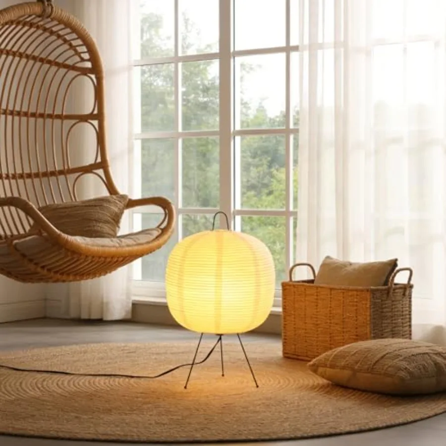 Rice Paper Lamp, Lantern Lamp for Wabi-Sabi Decor and Cozy Ambiance, Noguchi Paper Table Lamp for Bedroom, Living Room