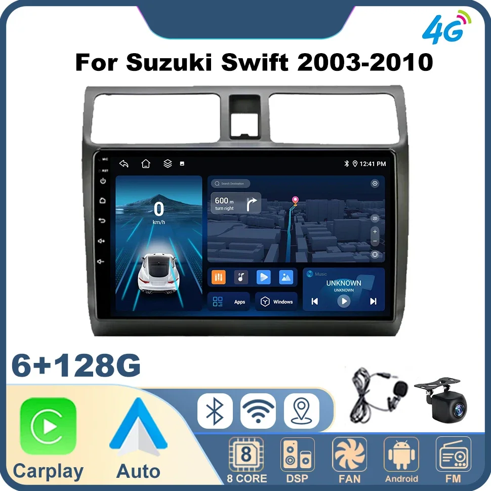 Android Auto Car Radio Stereo Wireless CarPlay for Suzuki Swift 2003-2010 4G DSP Navi GPS BT DVD Car Multimedia Player Audio