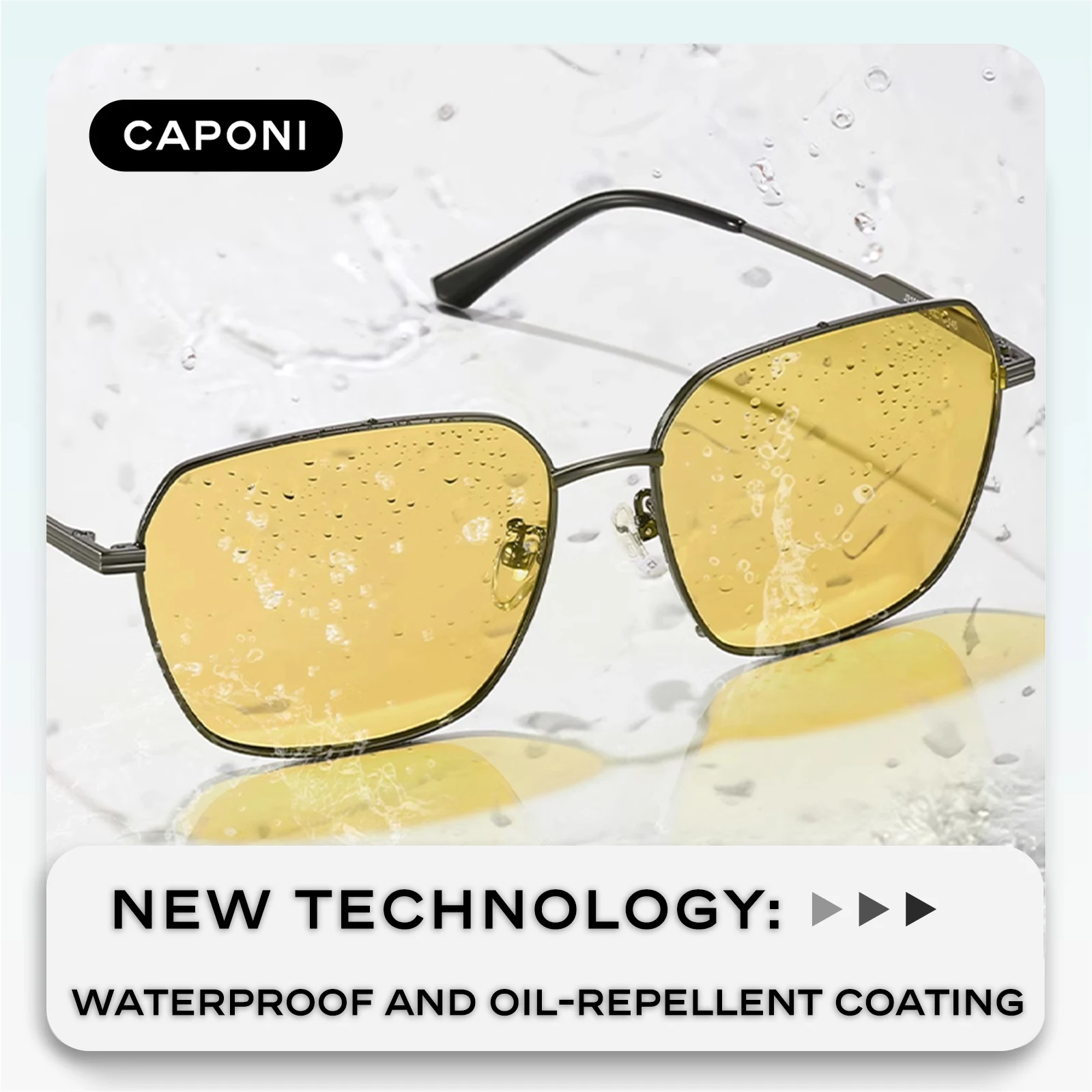 CAPONI Intelligent Color Change Night Vision Sunglasses Polarized Eyewear UV400 Yellow Lenses Women HD Classic large frame 21020