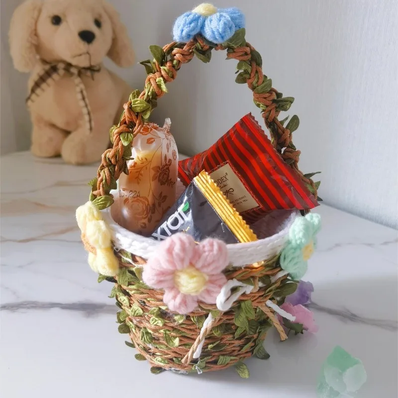 

Imitation Rattan Storage Basket, Hand Woven, Yarn, Flower, Domestic Decoration, Portable Snack Toy