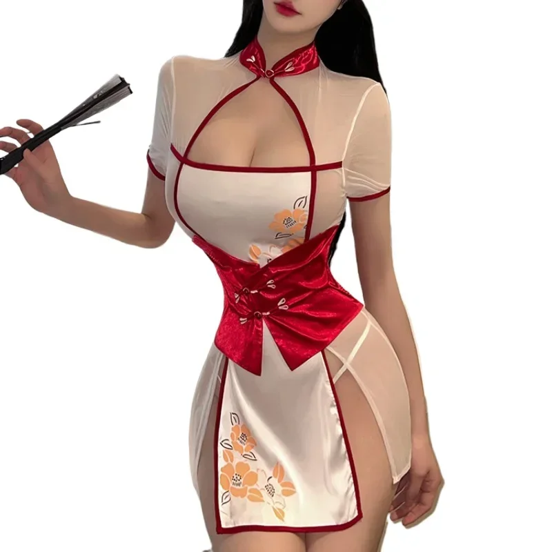 

Sexy Japanese Kimono Lingerie Nightgown Home Clothes Women Hollow Out Dress Costume Ancient Style Erotic Couple Games Party Set