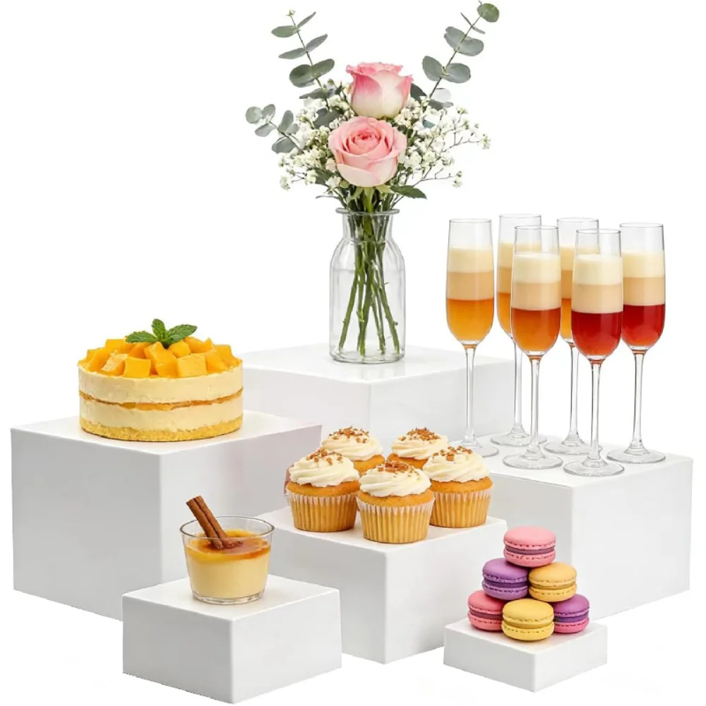 6 Pack Nesting Acrylic Cube Buffet Food Risers, Hollow Bottom Display Shelves for Catering Dessert Jewelry Collectible Action Figure Table Showcase 3