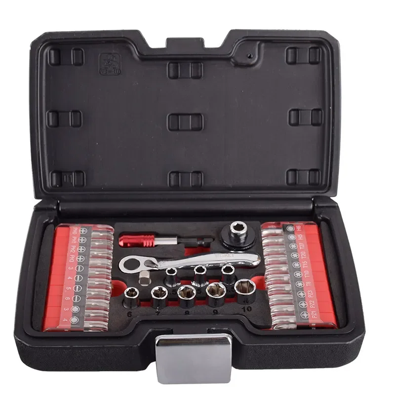 1/4 Inch Mini Ratchet Wrench and Socket Set with Drill Adapter Hand Tool Kit for Tight Spaces 128