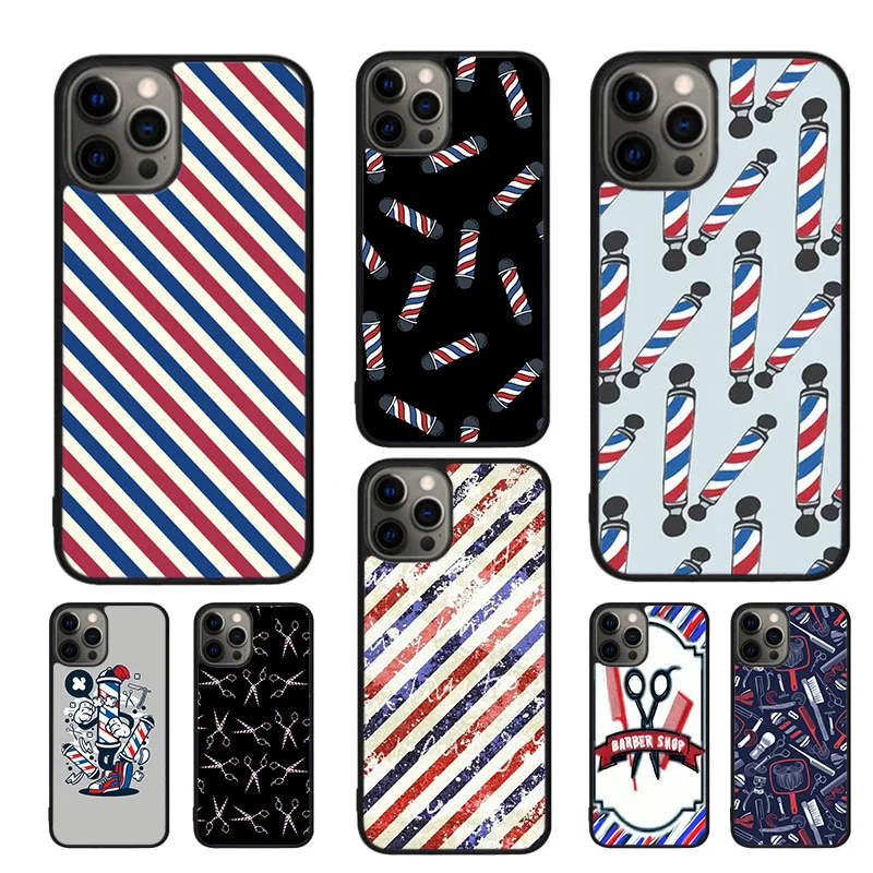 Barber Stripes Scissors Phone Case For iPhone 16 15 14 11 12 13 mini Pro  XR XS MAX Plus coque Cover Shell