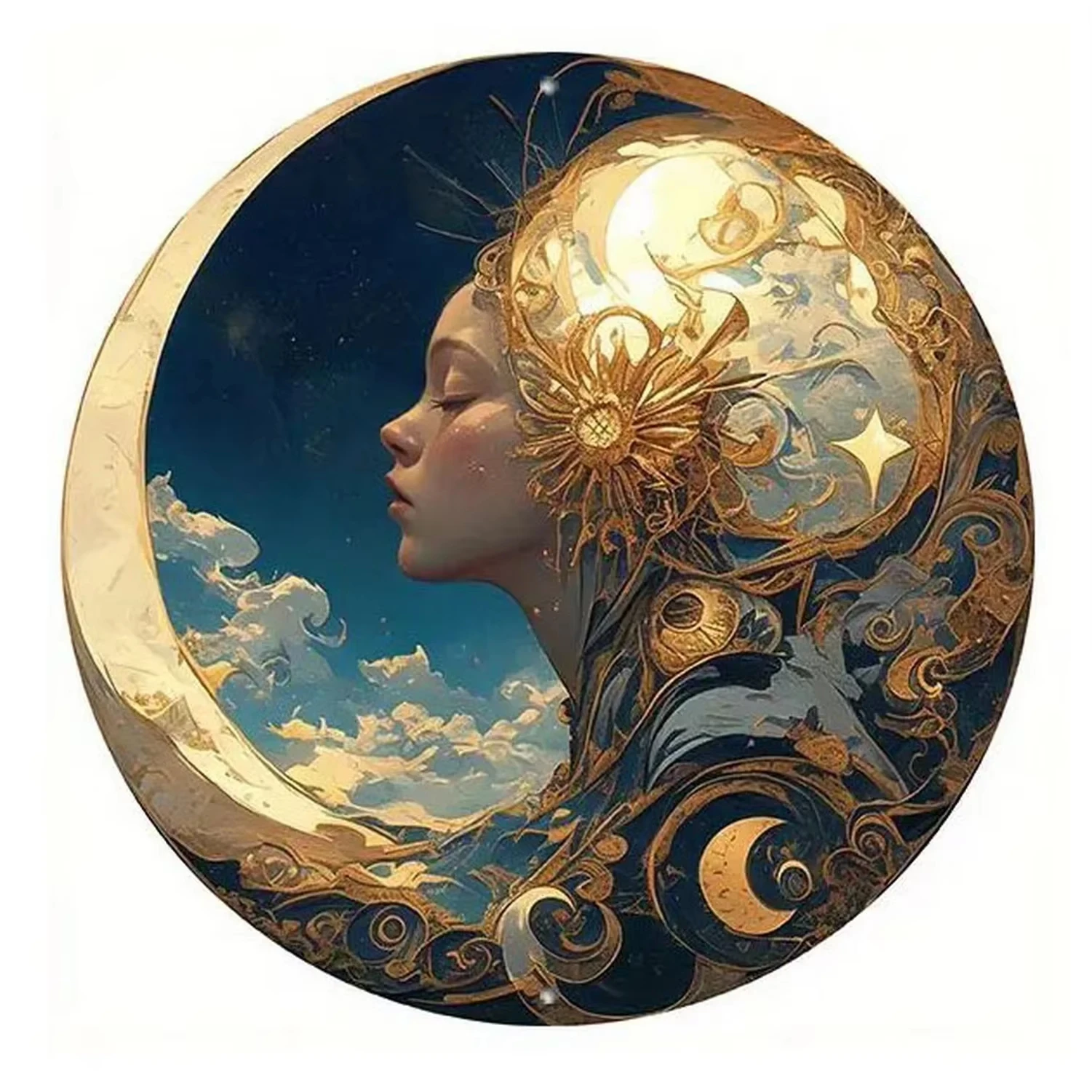 لافتة معدنية مسطحة كلاسيكية على شكل قمر كوني ثنائية الأبعاد - ديكور جداري سماوي عتيق مع نجوم جالاكسي للمنزل والمقهى والحديقة والمتينة في الهواء الطلق #5