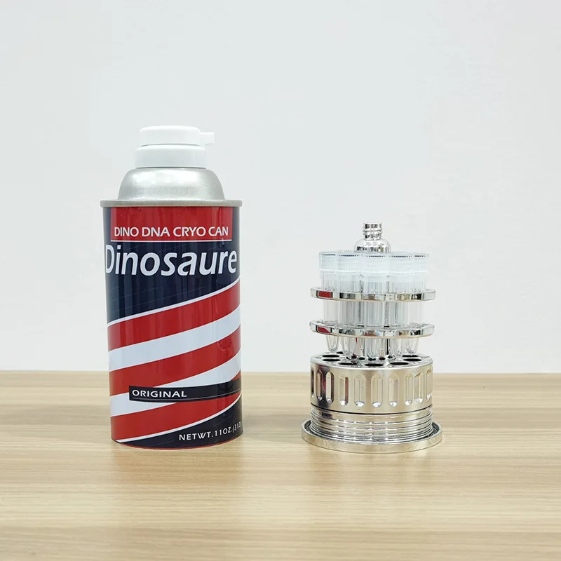 Jurassic Park Movie Dinosaurs DNA Tube Toys Barbasol Dennis Nedry Jar Canister Model Figure Ornament Prop Desktop Decor Gift