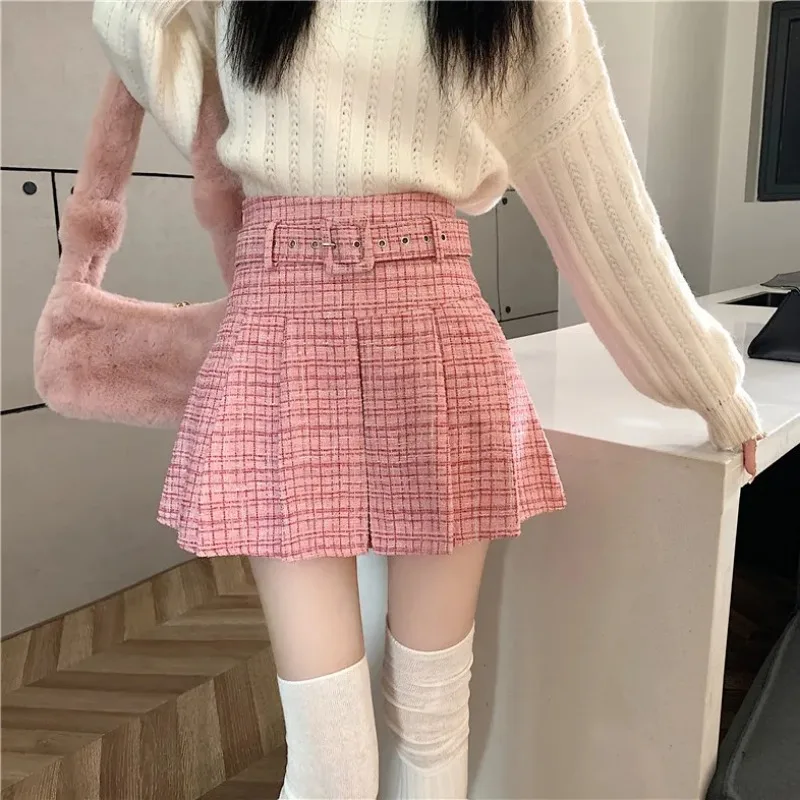

Pleated High Waist Slimming A-line Women's Autumn Winter Temperament Short Anti-exposure Skirt