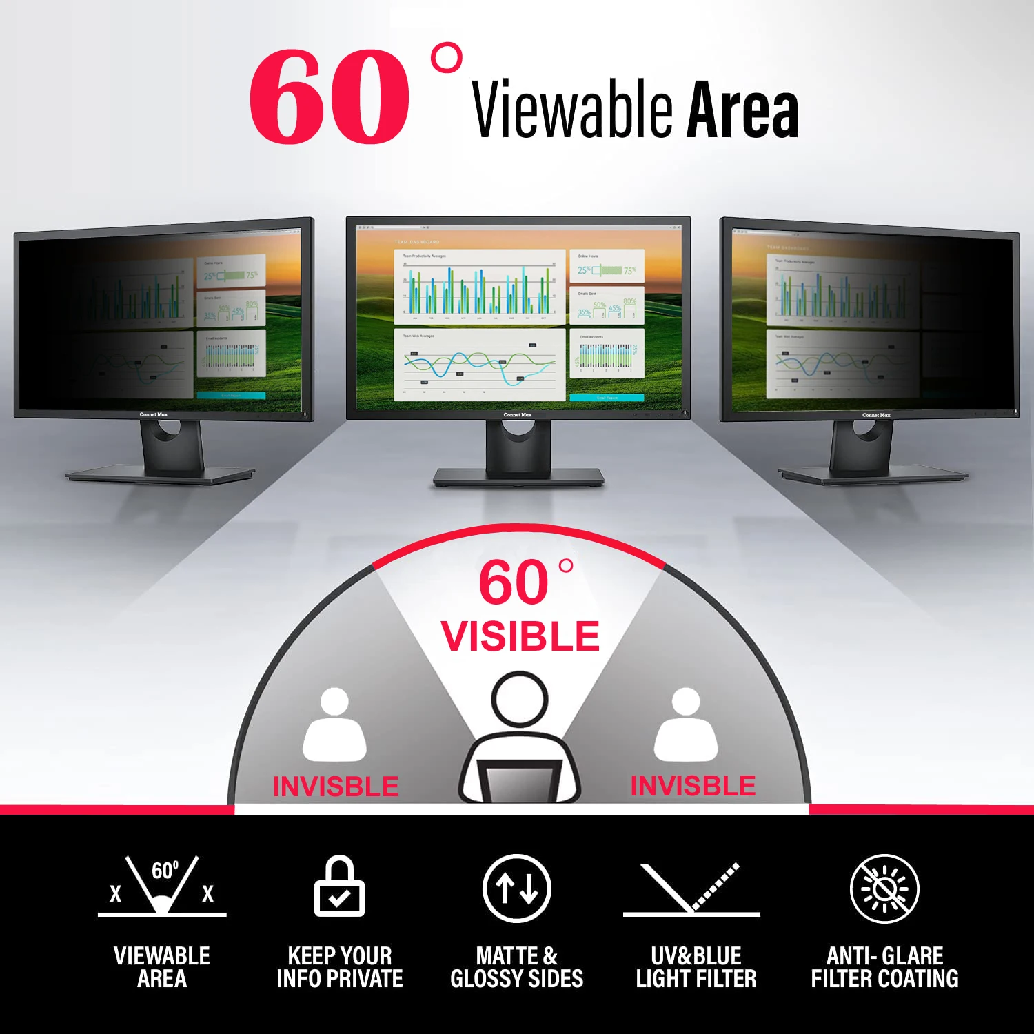 Película protectora de pantalla panorámica para Monitor de ordenador, filtro de privacidad antideslumbrante, 24 pulgadas, 532mm x 299mm