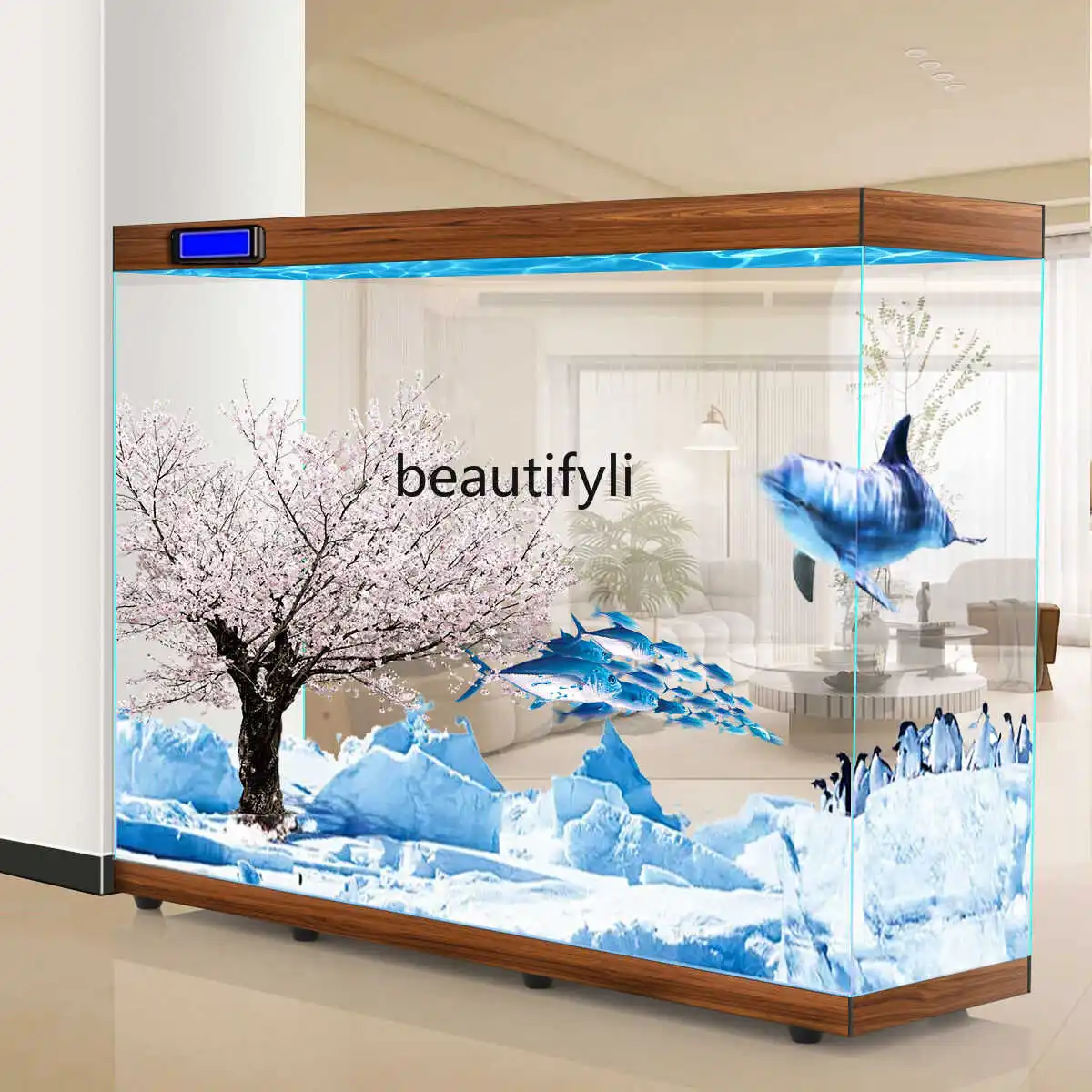 Partition screen ultra-white glass living room fish tank large and medium-sized floor-to-ceiling viewing rectangular aquarium