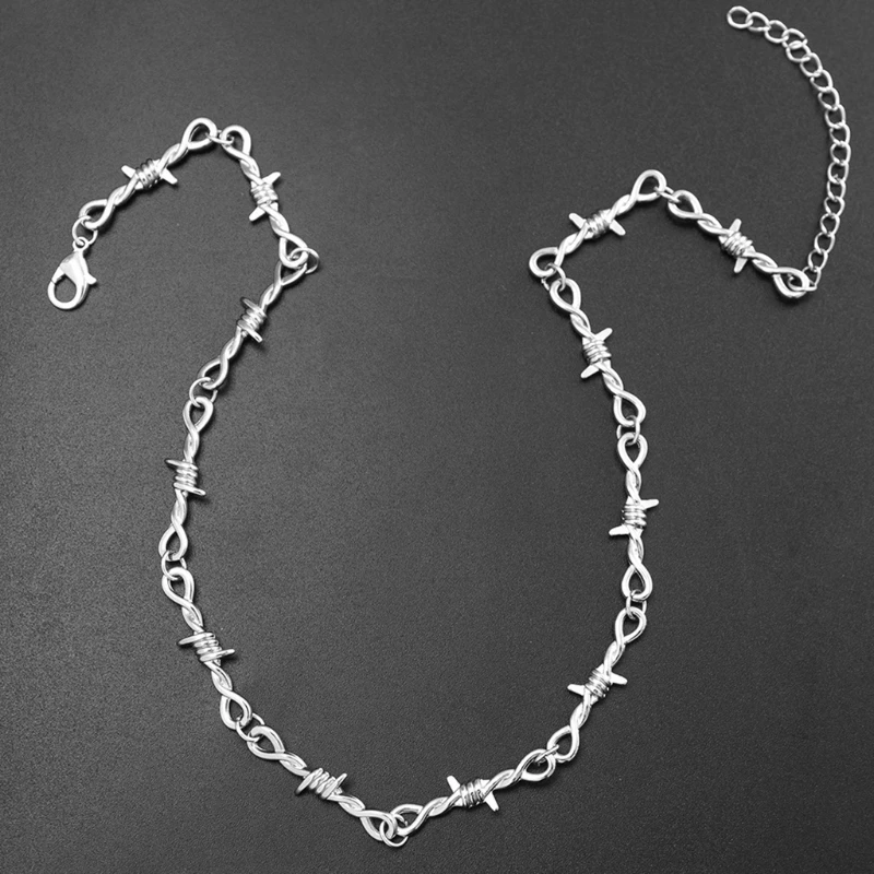 F42F Gothic Punk Exaggerated Necklace Punk Barbed Wire Brambles Link Chain Choker Gifts for Friends Boyfriends Men