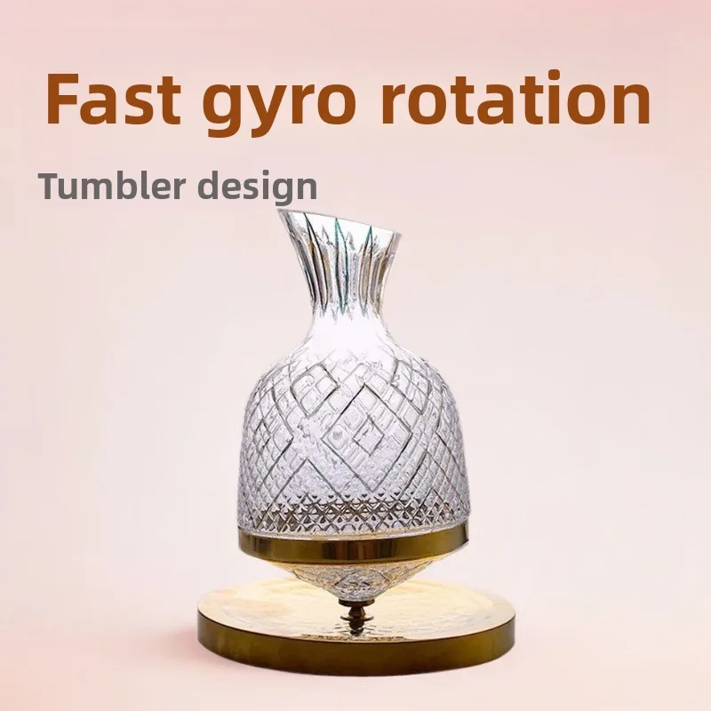 1500ml Diamond Gold Rotating Wine Decanter Crystal Glass Red Wine Aerator Home Bar Gift Collection Ornament
