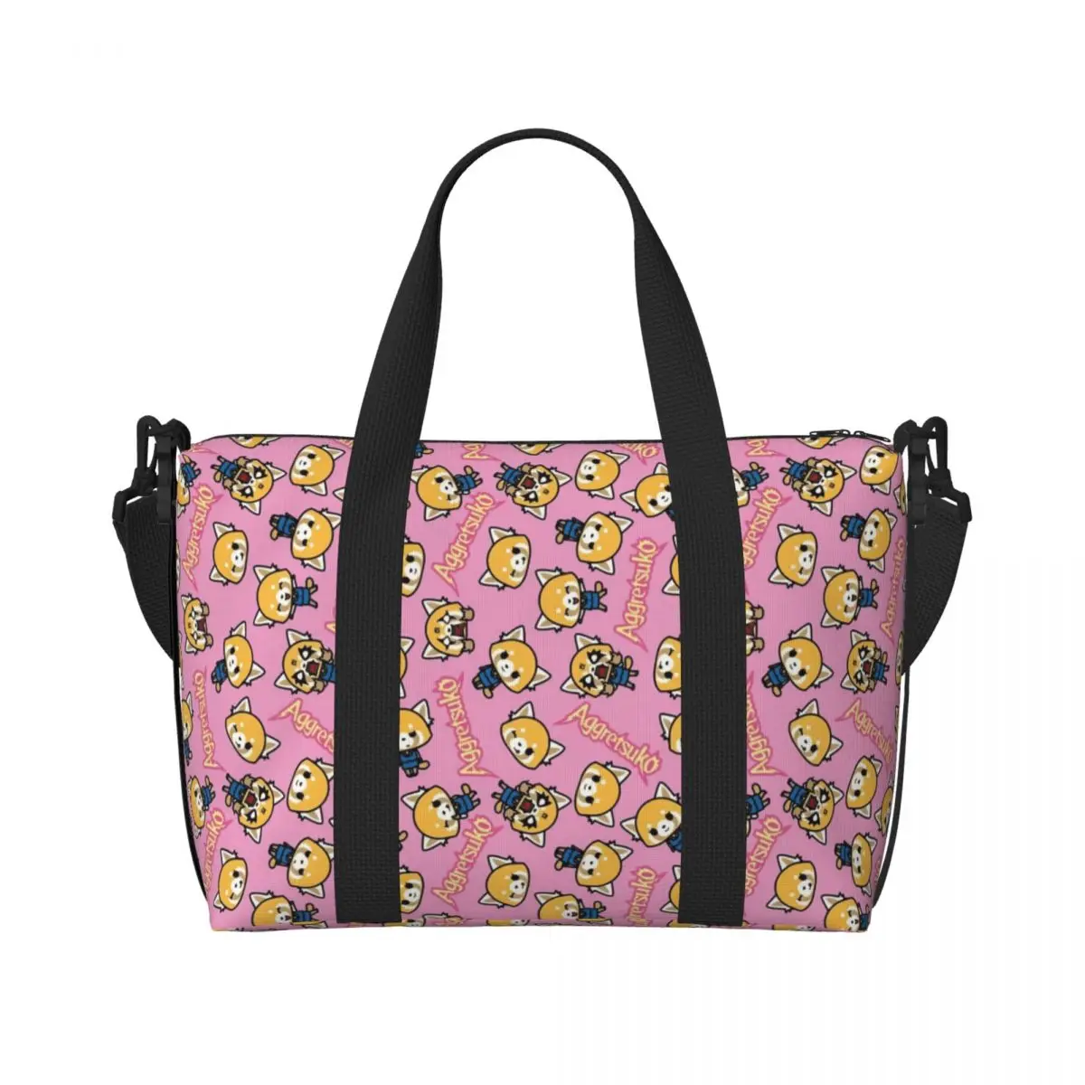 

Custom Japan Anime Aggretsuko Cartoon Groceries Tote Shopping Bag Women Big Capacity Gym Beach Travel Bags