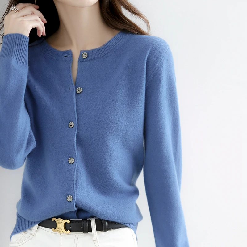 سترة نسائية محبوكة عصرية جديدة للربيع والخريف برقبة دائرية، سترة بأزرار بأكمام طويلة، بلوزة نسائية محبوكة -ZD021 #5