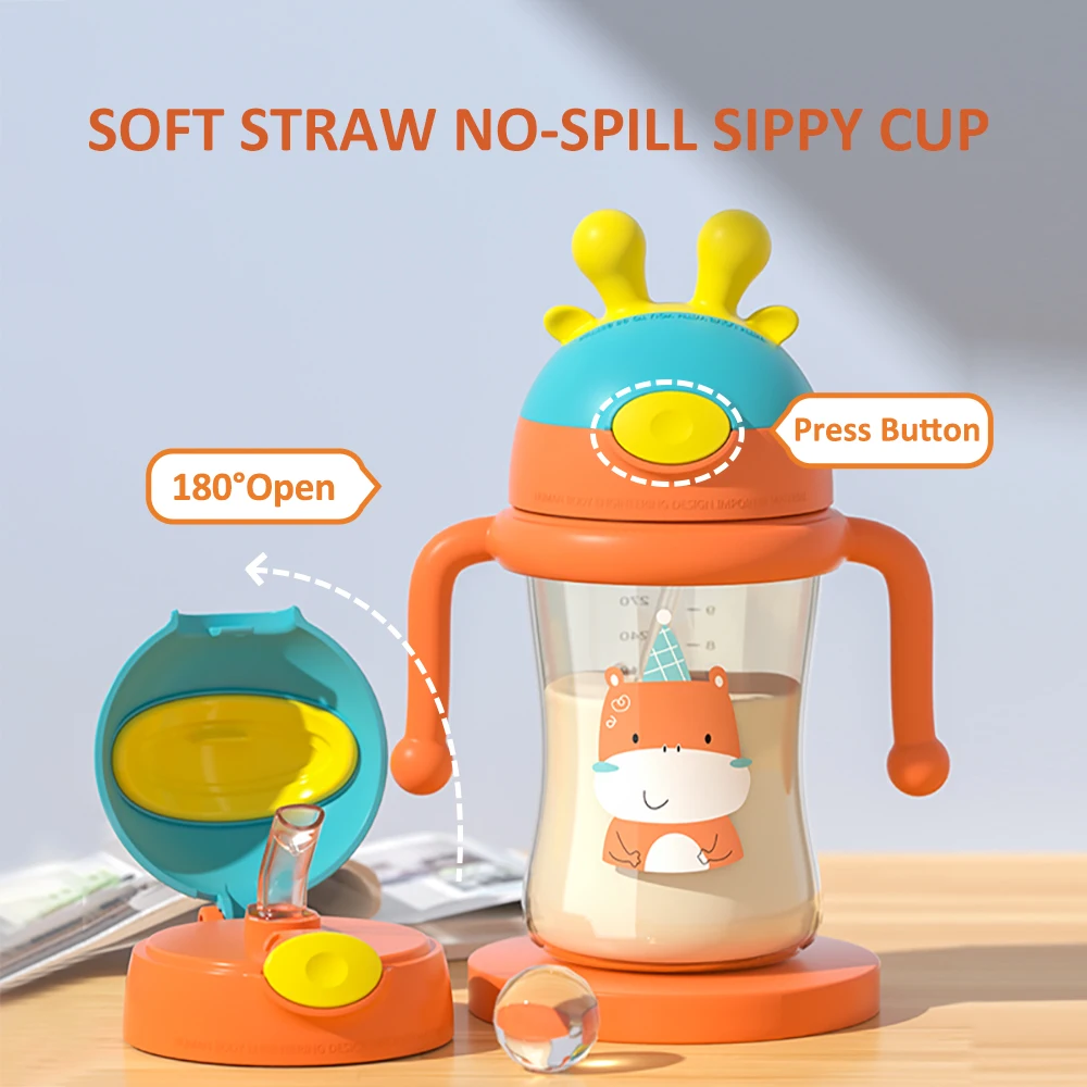 

Kids Water Bottle with PCTStraw, One-Click Flip Lid, Portable and Drop-Resistant Drinking Cup for Babies and Toddlers