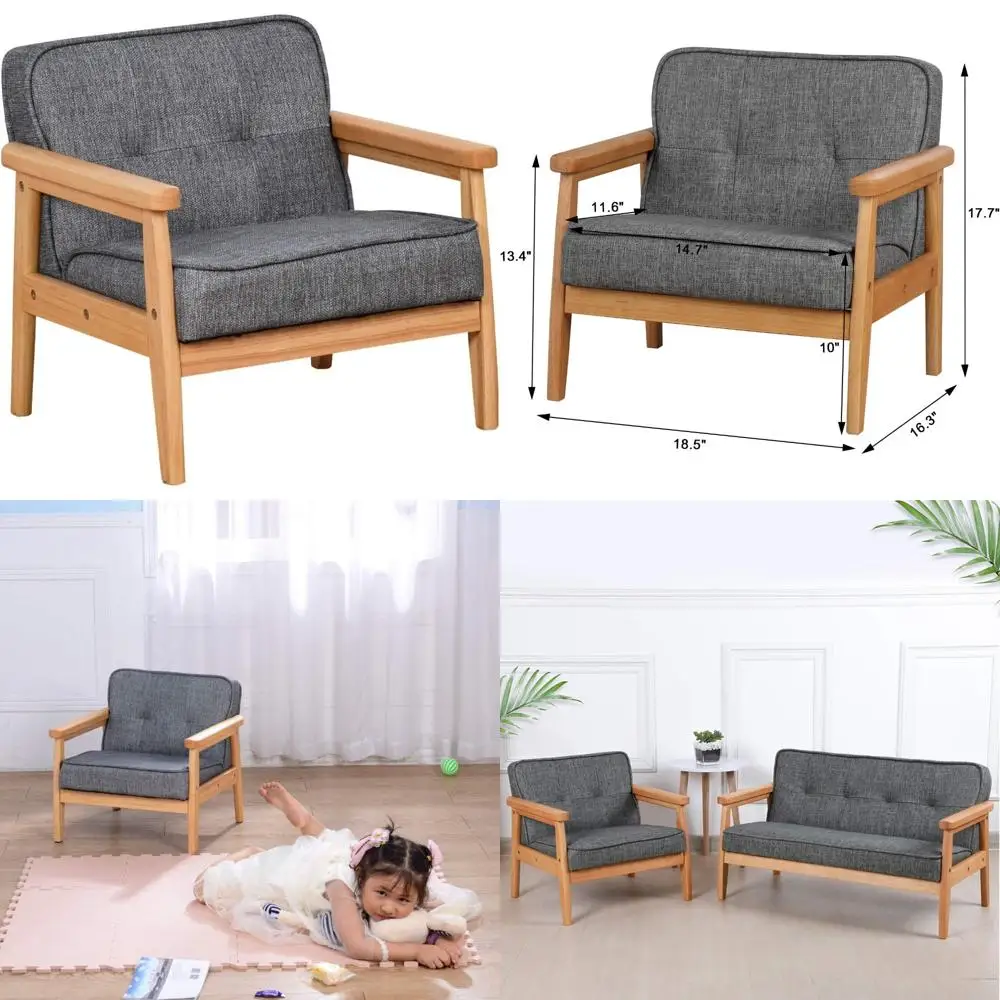 

Kid Chair Sofa,Upholstered Armrest Chair with Solid Wood Structure and Linen Fabric for Kids Gift ( Dark Grey, Light Grey) ( Dar