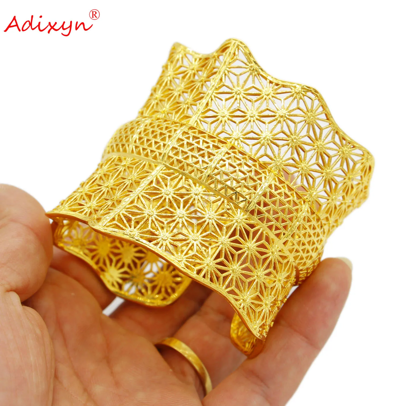 Adixyn الفاخرة دبي الإناث الذهب اللون الكبير أساور للنساء العروس الزفاف سوار فرنسا بيجو الأفريقية الهند هدايا الحفلات N0222