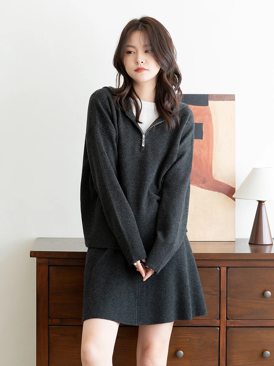 

Женский повседневный вязаный свитер с капюшоном из 100% шерсти, свободный крой, на молнии, осенне-зимний, модный, для повседневной носки