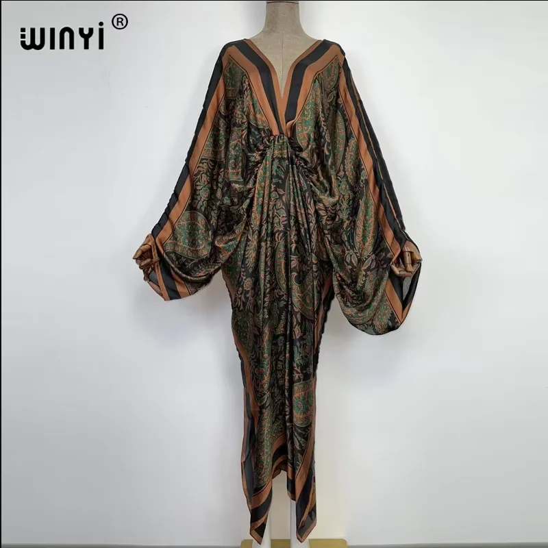 WINYI print summer maxi dress Muslim Abaya Lady beach cover up muslim woman dresses Beachwear fashion Kaftan abaya dubai luxury