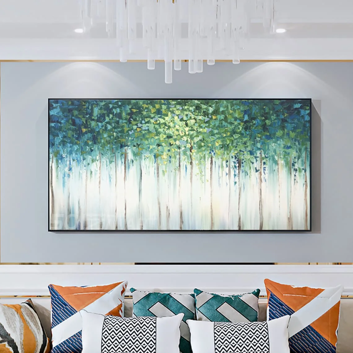 Large Oil Painting Abstract Art Natural Home Decoration Green Woods Oil Painting Thick Texture Knife Painting Living Room Decor