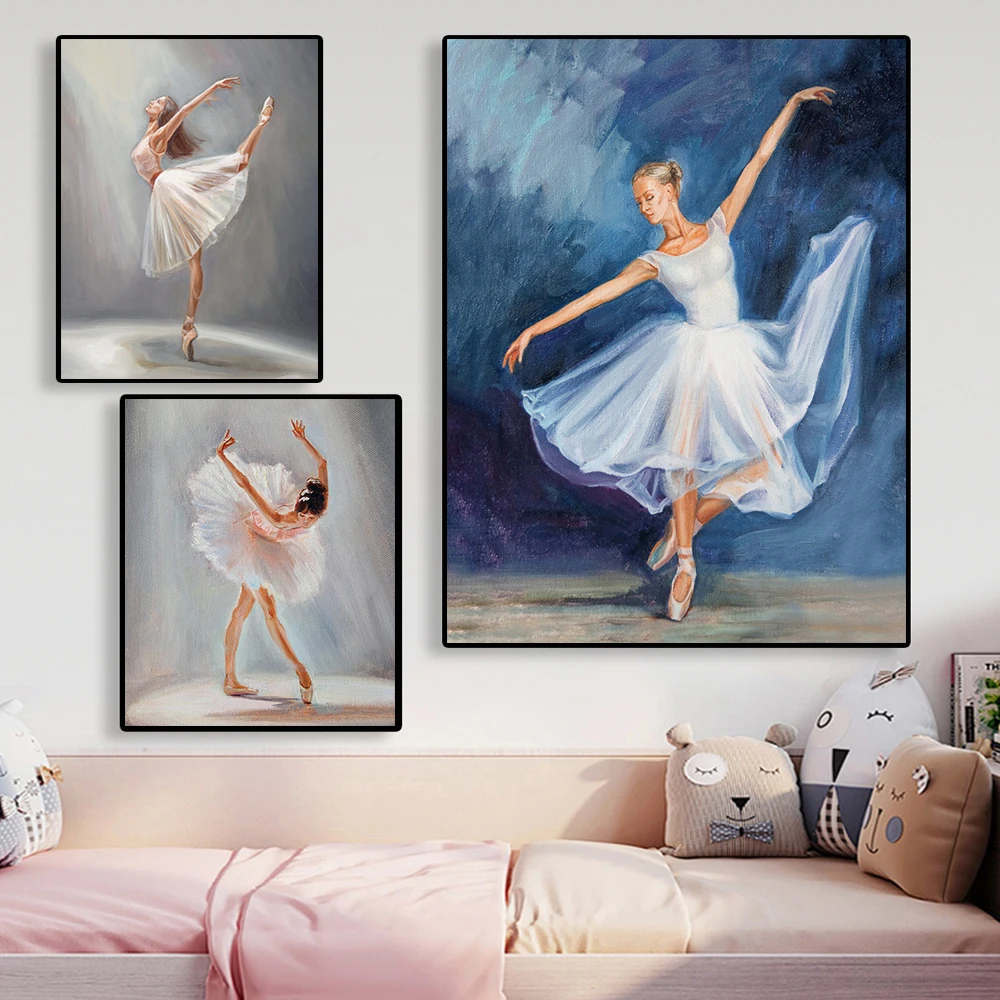 

Elegant Ballerina Canvas Painting Print, Abstract Wall Art Poster, Ballet Girl Pictures, Gift, Living Room, Home Decor Cuadros