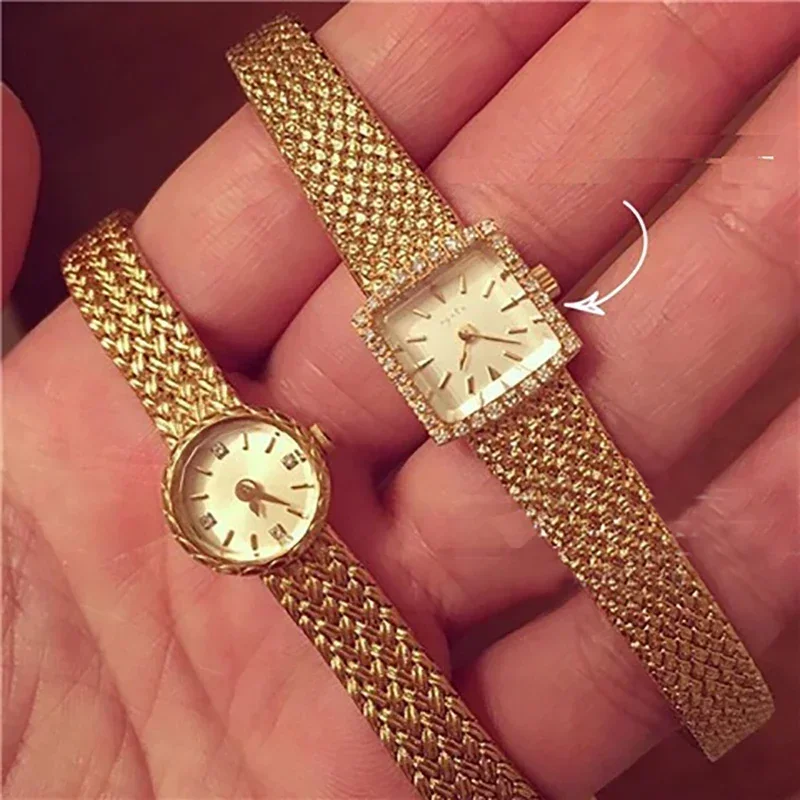 

Brass 24K Gold New Women's Watch Small Luxury Diamonds Japanese Exquisite Square Simple Quartz High Quality Girl Gift