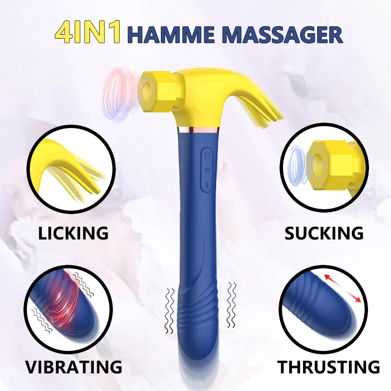 Women G Spot Vibrator 4 In 1 Magic Wand 7-Frequency Sucking Hammer Shape Rechargeable Sucker Vibration Sex Toy For Couple Adults