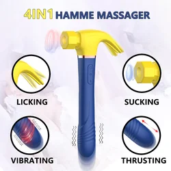 Women G Spot Vibrator 4 In 1 Magic Wand 7-Frequency Sucking Hammer Shape Rechargeable Sucker Vibration Sex Toy For Couple Adults