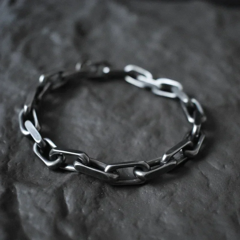 Vintage Black Locomotive Vintage OxidizedChain Link Men Bracelet Punk Stainless Steel Motorcycle Bracelets Male Jewelry Gifts