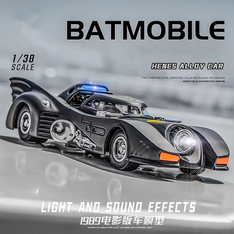

1：38 1989 Batmobile Alloy Car Model Simulation Metal Diecast Toys Vehicle Model with Light Sound Super Sport Car for Boys Gifts