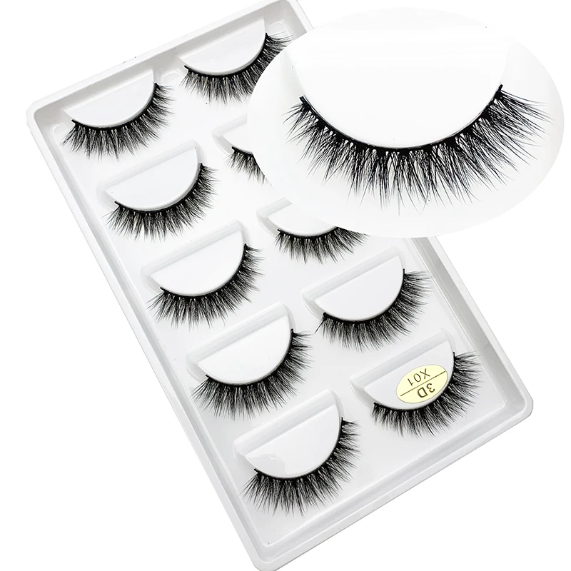 LTWEGO 5 Pairs Eyelashes Natural Long 3D Mink Lashes Fluffy Volume Mink False Eyelashes Cruelty Free Wispy Lashes Make Up Cilios