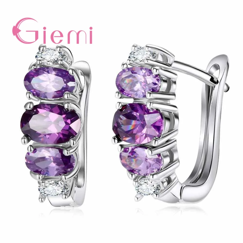 

Fashion Purple Round Austrian Crystal Stone Earrings For Fashion Women Party Shopping Jewelryand CZ