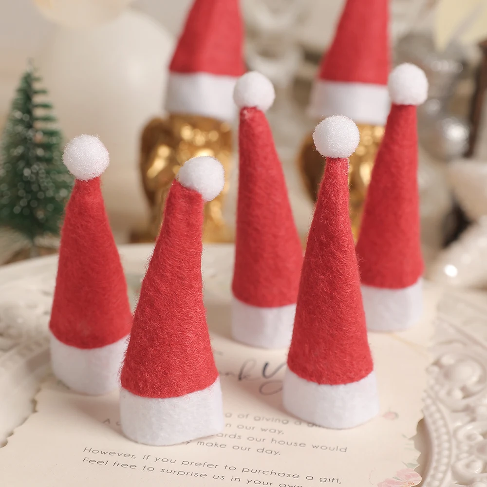 10/20/30Pcs Mini Santa Claus Hat Cup Bottle Set Home Room Decoration Tableware Knife And Fork Christmas Hat Decor DIY Crafts