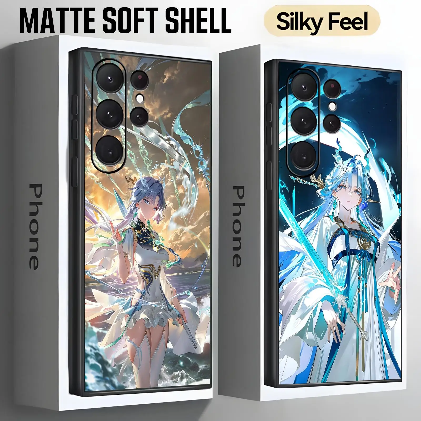 Phone Case For Samsung S26 S25 S24 S23 S22 S21 S20 Ultra Note20 Soft black Shockproof Cover Wuthering Waves Qingxiao
