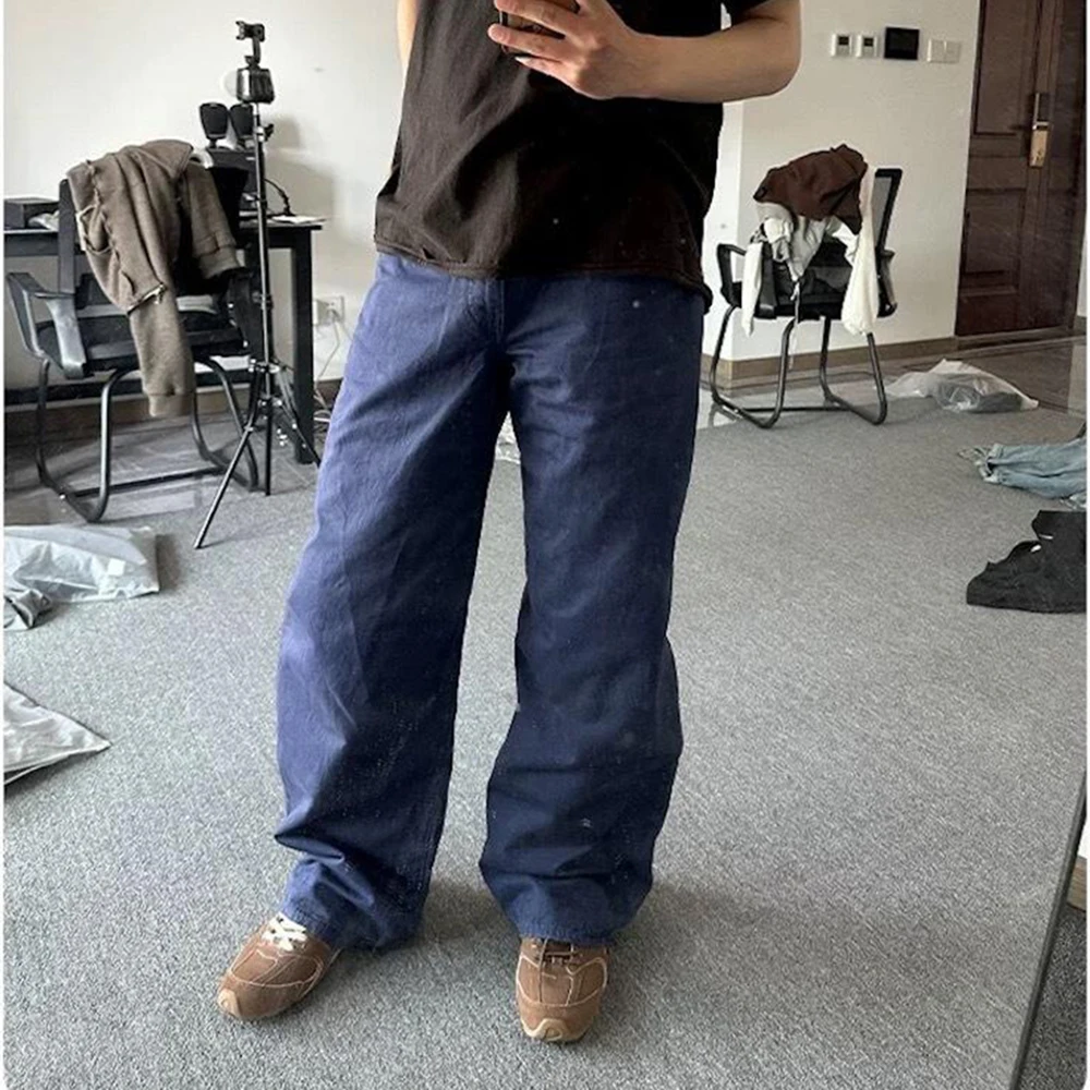 

High Street однотонные винтажные потертые джинсы Cleanfit для мужчин, прямые свободные брюки-карго в стиле Харадзюку, большие размеры