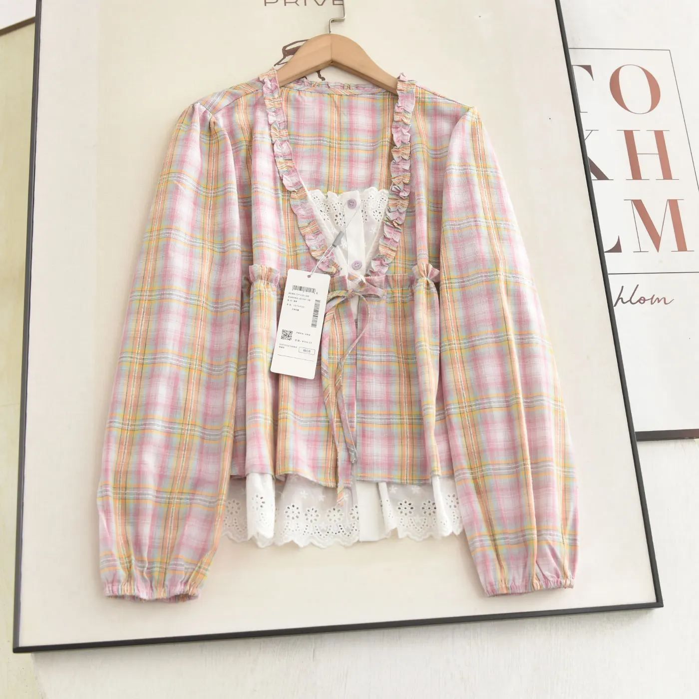 

Новая женская блузка с длинным рукавом, розовая, в клетку, с V-образным вырезом, свободного кроя, универсальная, для повседневной носки, с эффектом омоложения