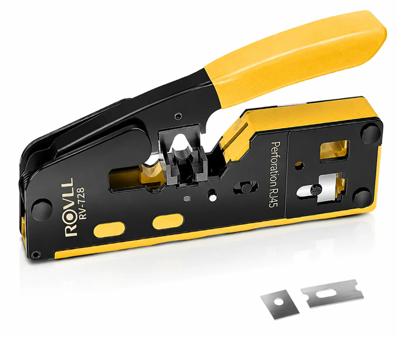 ROVLL RJ45 CAT7 Crimp Tool Pass Through Crimper Cutter for Cat6 Cat5 Cat5e 8P8C Modular Connector Ethernet All-in-one Wire Tool