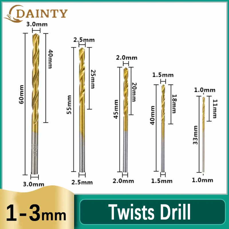 50Pcs Twist Drill Set Anti-rust Wear Protection High Speed Steel Titanium Coated Drill Bit Dia 1-3mm