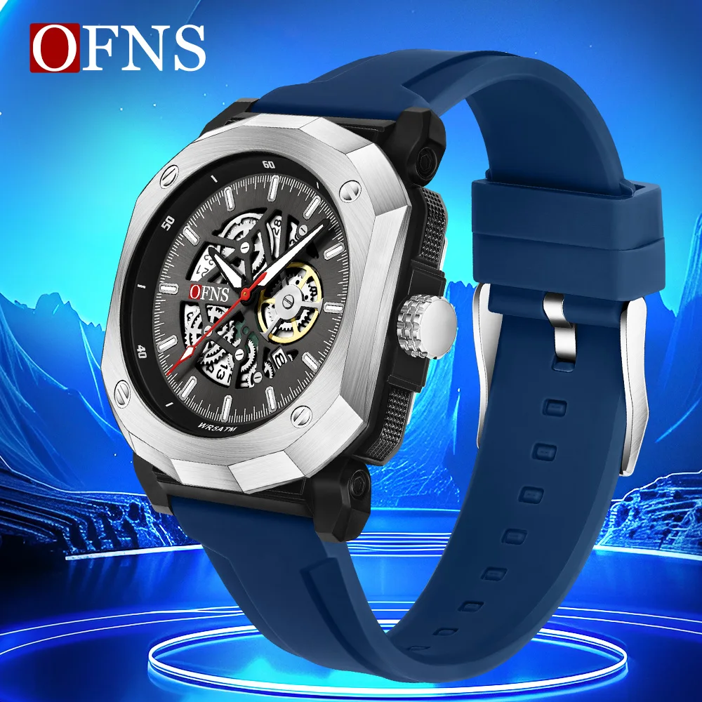 

OFNS Новые 8042, модные мужские кварцевые часы с полым многофункциональным светящимся календарем, водонепроницаемые мужские кварцевые часы